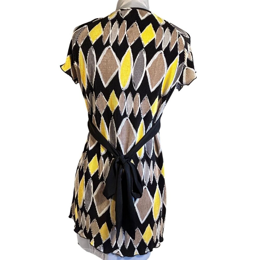 Nick & Sarah Womens Diamond Print Tunic Top With Tie Back Short Sleeves - Picture 4 of 7